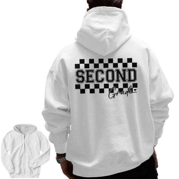 Second Grade Checkered Teacher 1st Day Back To School Women Men Zip Up Hoodie Back Print
