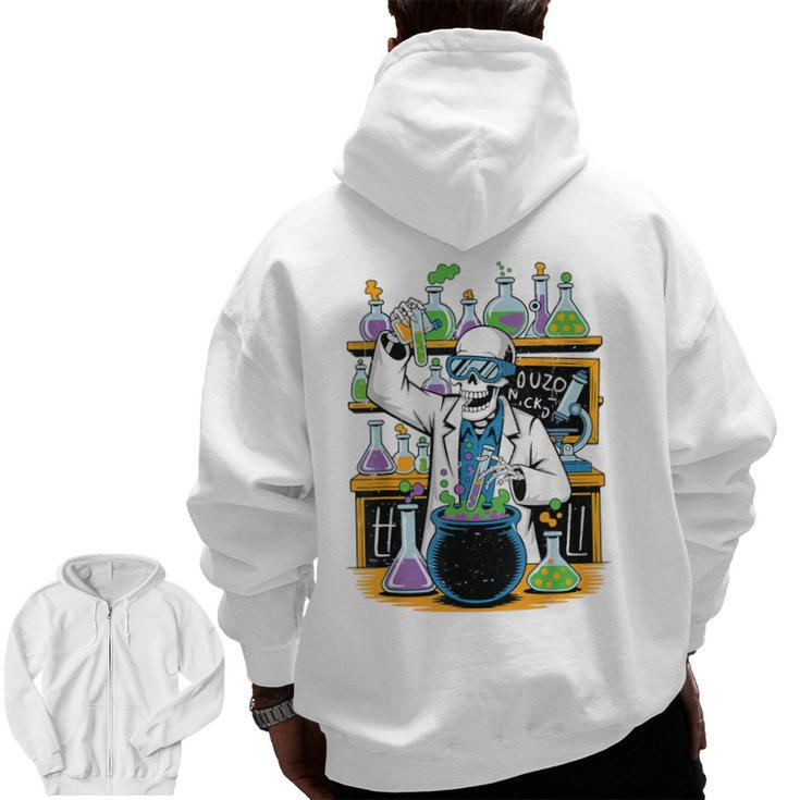 Skeleton Mad Scientist Halloween Costume Science Teacher Men Zip Up Hoodie Back Print