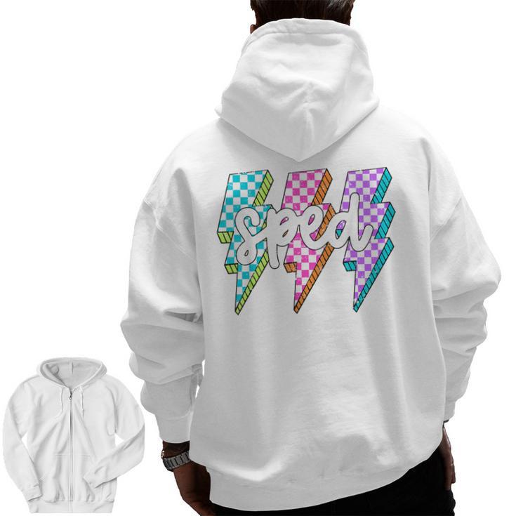 SPED Teacher Squad Lightning Bolt Special Education Men Zip Up Hoodie Back Print
