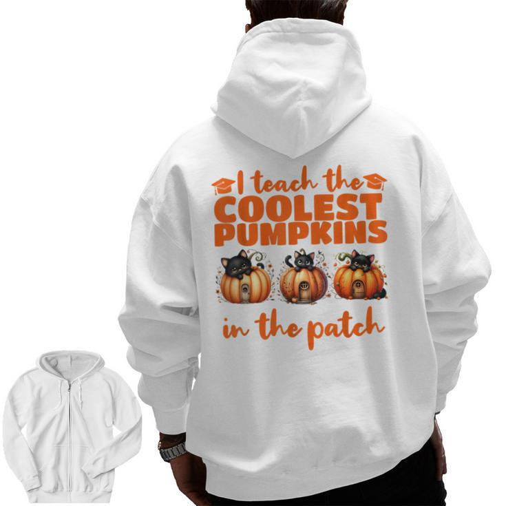 I Teach The Cutest Pumpkins Halloween Teacher Cat Lover Men Zip Up Hoodie Back Print
