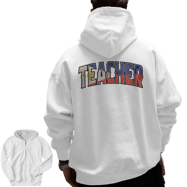 Teacher Filipino Vintage Heritage DNA Flag Men Zip Up Hoodie Back Print