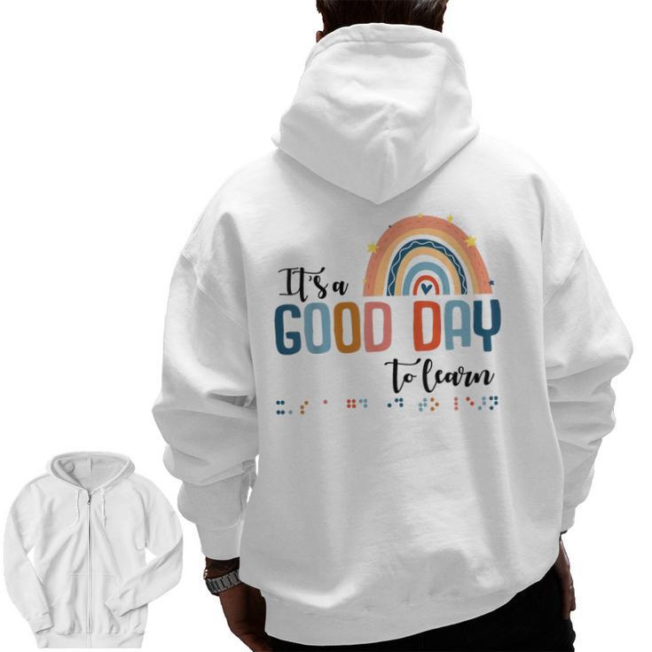 Teacher Of Visually Impaired Braille A Good Day To Learn Men Zip Up Hoodie Back Print