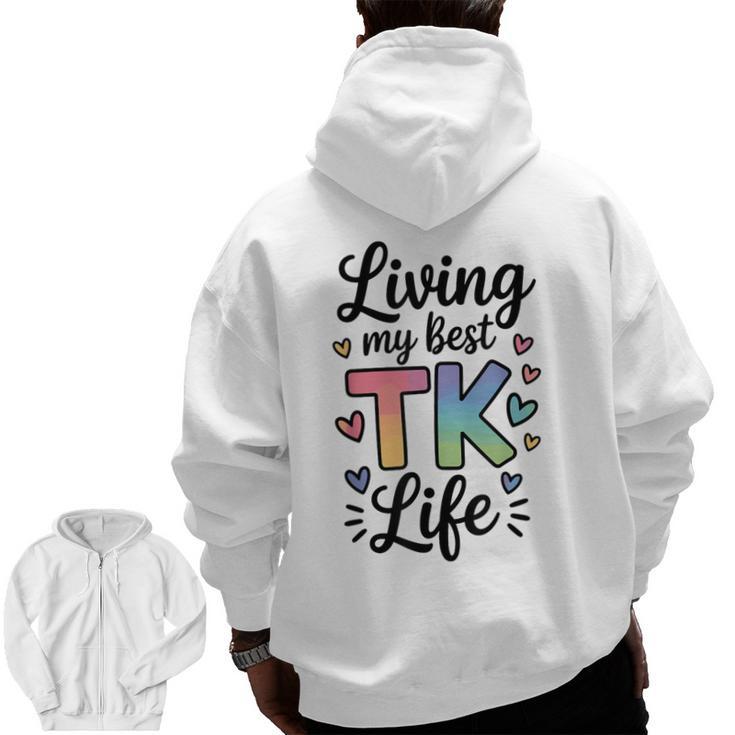 Transitional Kindergarten TK Teacher Men Zip Up Hoodie Back Print