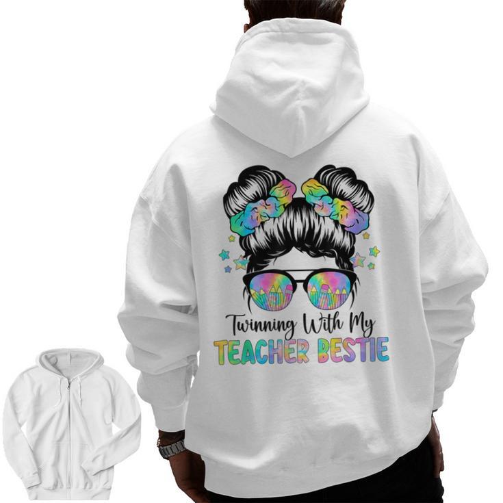 Twin Day Friends Teacher Twinning With My Bestie Men Zip Up Hoodie Back Print