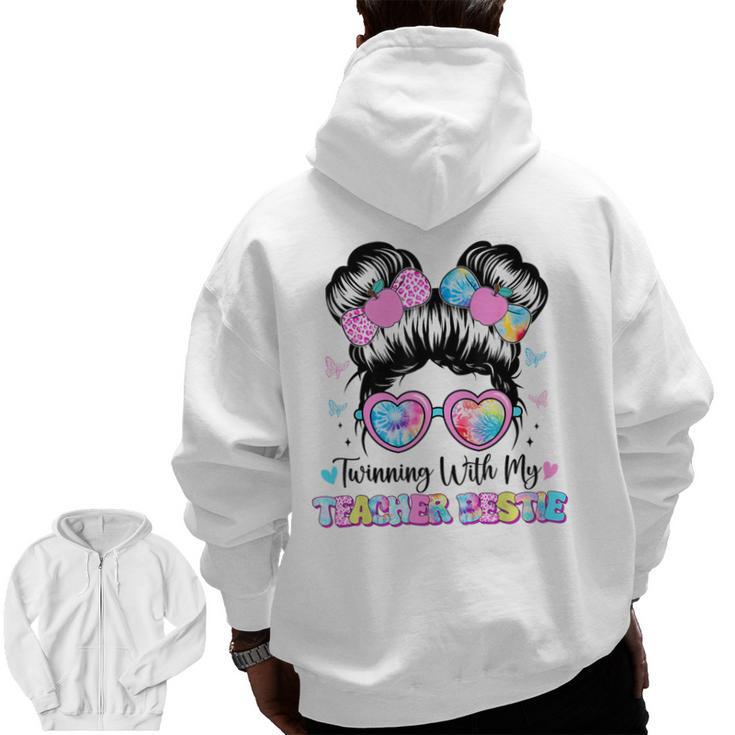 Twinning With My Teacher Bestie Twin Day Friends Teacher Men Zip Up Hoodie Back Print