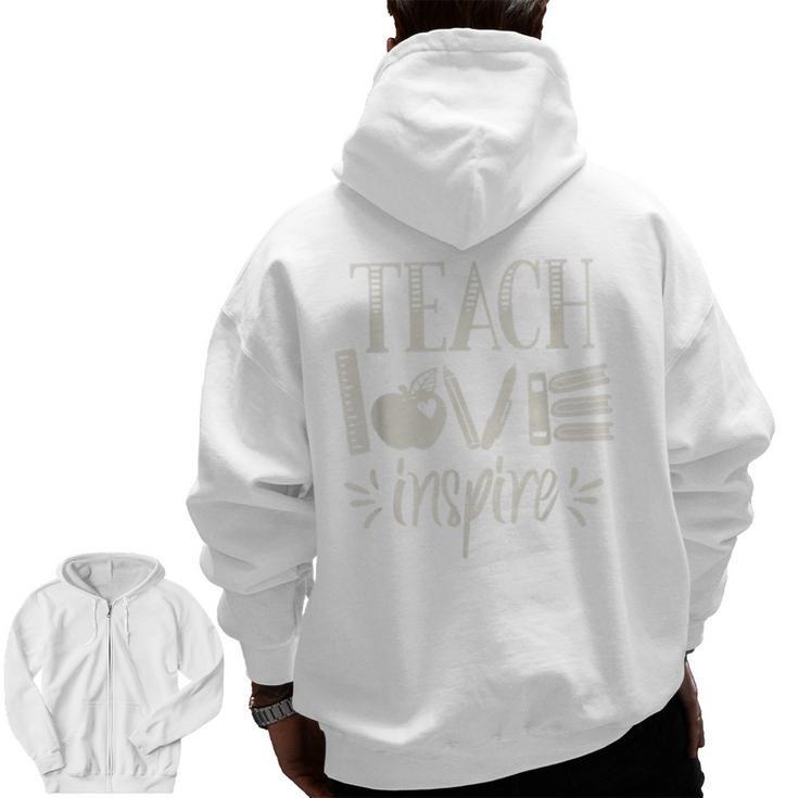 Vintage Teach Love Inspire Red For Ed Teacher Supporter Men Women Girls Kids Men Zip Up Hoodie Back Print