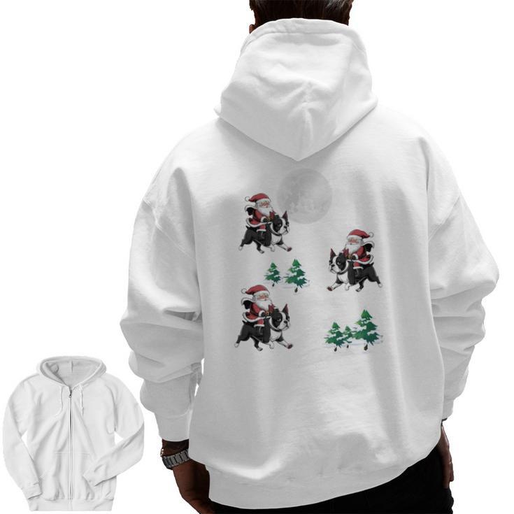 Xmas Tree Santa Riding Boston Terrier Christmas Men Zip Up Hoodie Back Print