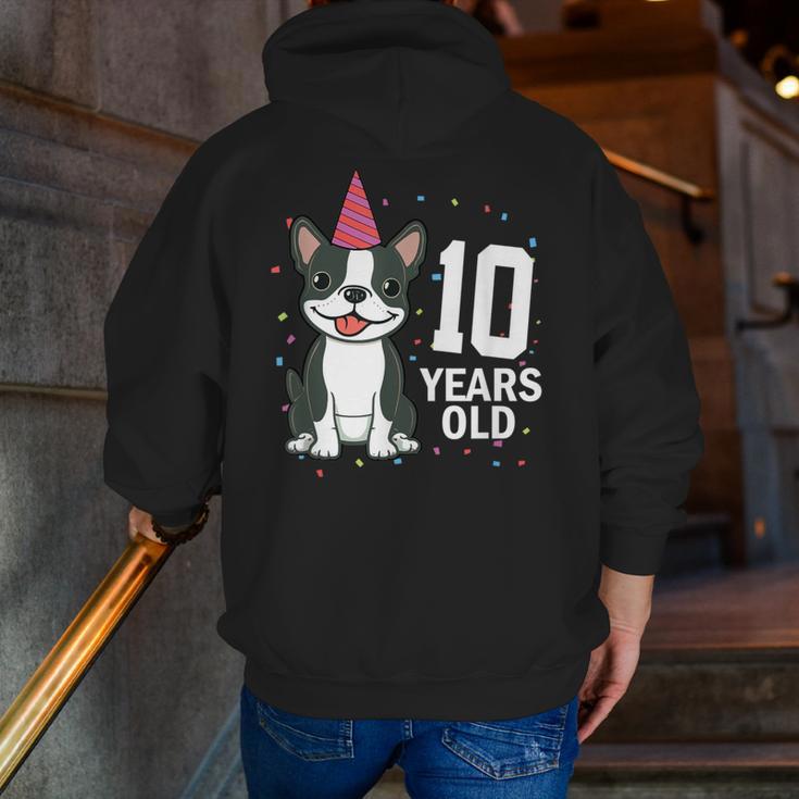 10 Years Old Birthday Boston Terrier Dog Lover 10th Party For Men Women Kids Men Zip Up Hoodie Back Print, funny gift