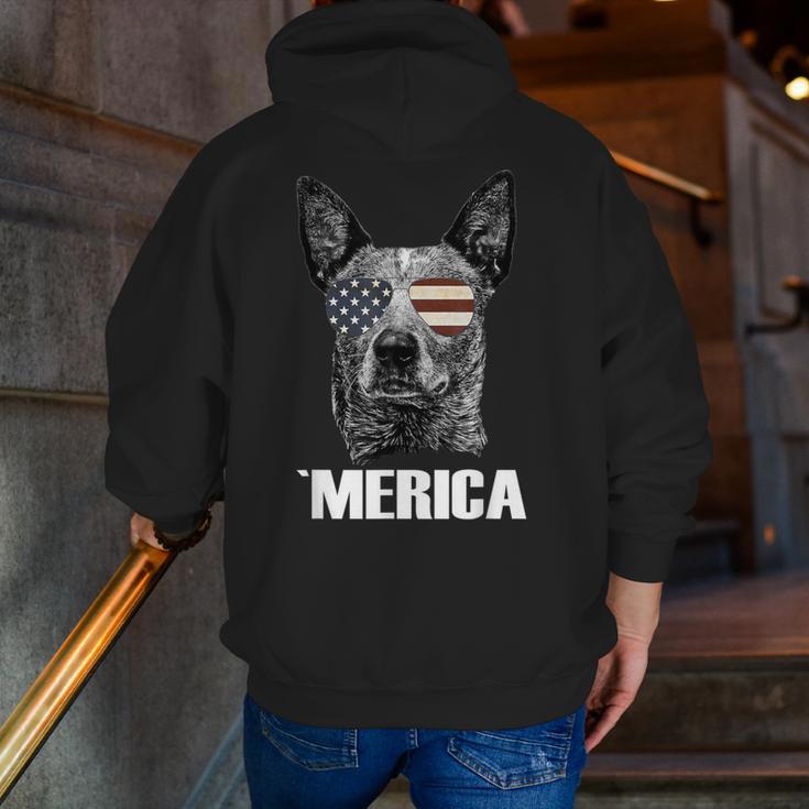 4th July Blue Heeler Dog Merica Patriotic USA Flag Cute Men Zip Up Hoodie Back Print, funny gift
