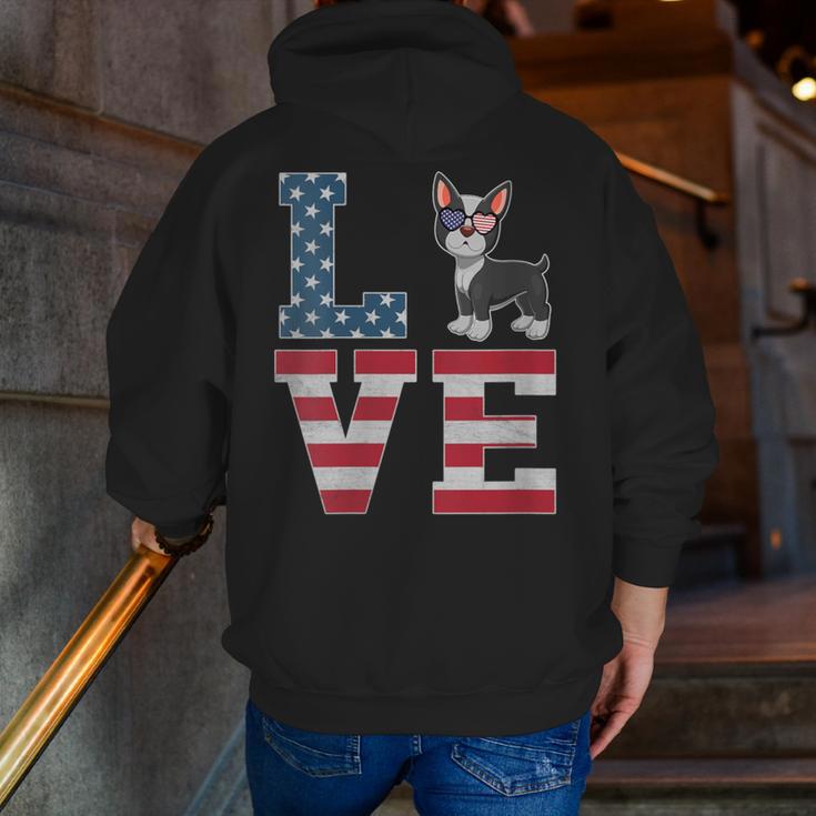4th Of July Decor Patriotic LOVE Boston Terrier USA Flag Men Zip Up Hoodie Back Print, Patriotic Boston Terrier Hoodies, Boston Terrier 4th Of July Hoodies, funny gift