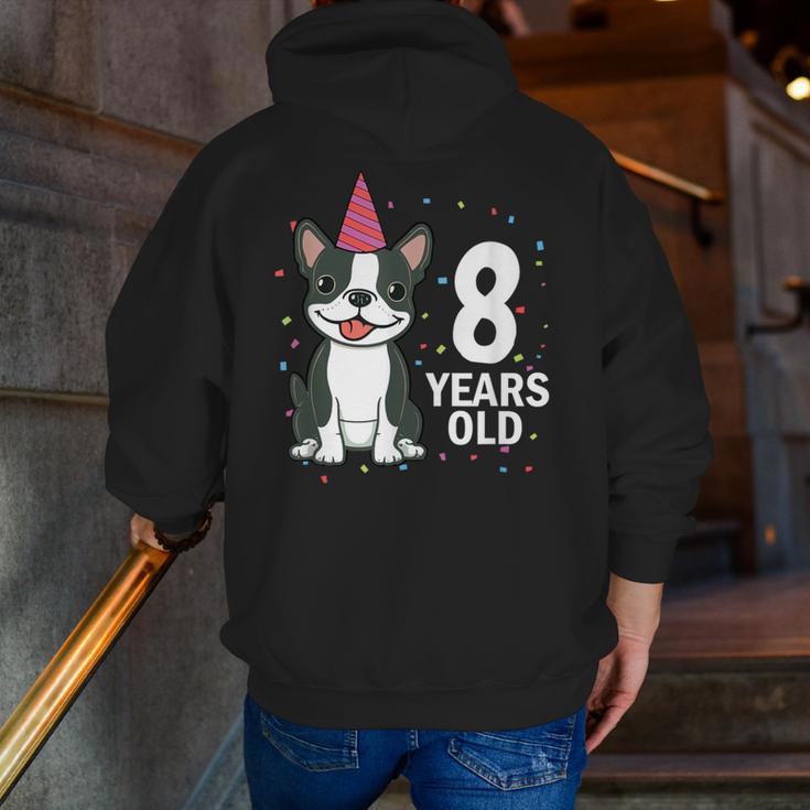 8 Years Old Birthday Boston Terrier Dog Lover 8th Party Kid Men Zip Up Hoodie Back Print, funny gift