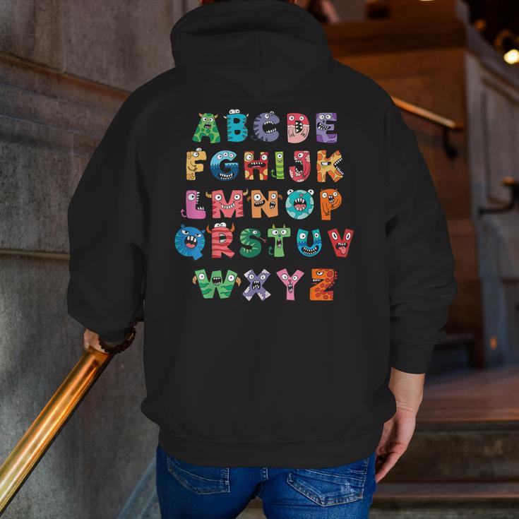 ABC Cute Monster Alphabet Halloween Teacher Costume Kids Men Zip Up Hoodie Back Print, funny gift ABC Cute Monster Alphabet Halloween Teacher Costume Kids Men Zip Up Hoodie Back Print, funny gift
