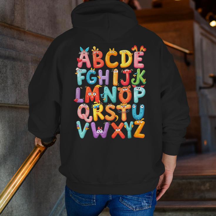 Alphabet A-Z ABC Kids Back To School Pre K Teachers Men Zip Up Hoodie Back Print, funny gift