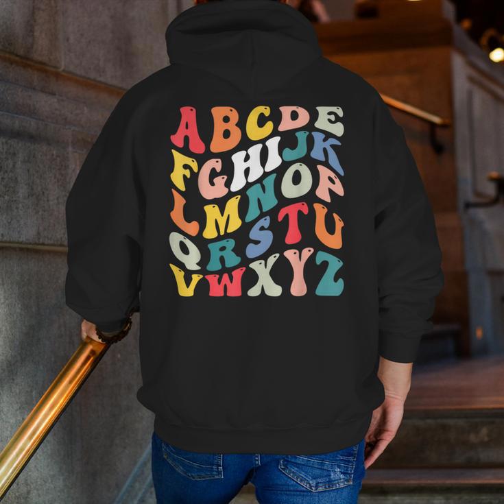 Alphabet Hi Back To School ABC Pre K Kindergarten Teacher Men Zip Up Hoodie Back Print, funny gift