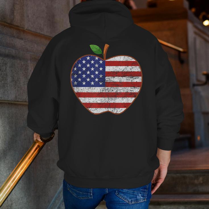 American Flag Teachers Students Apple 4th Of July Vintage Men Zip Up Hoodie Back Print, funny gift
