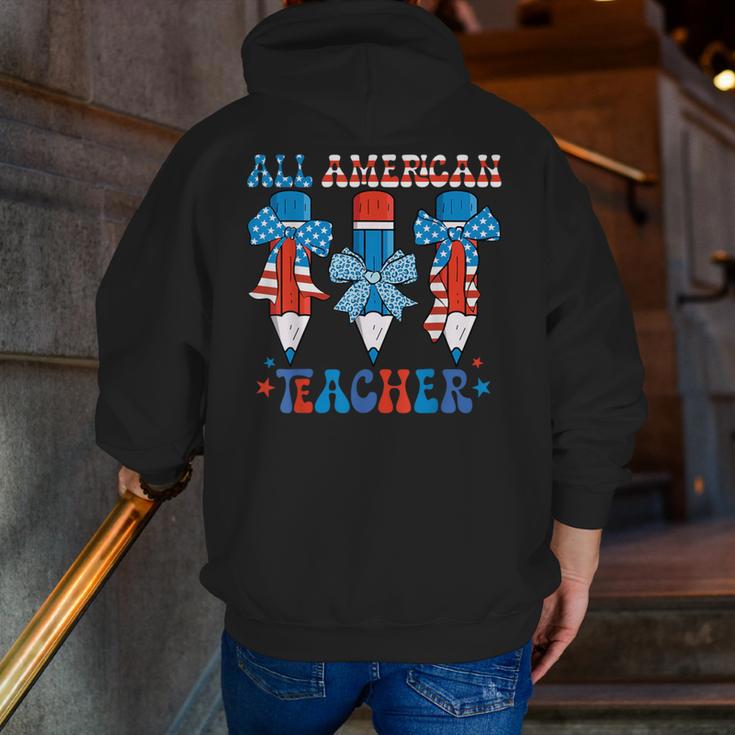 All American Teacher Pencil Coquette Bow USA Flag Teachers Men Zip Up Hoodie Back Print, funny gift All American Teacher Pencil Coquette Bow USA Flag Teachers Men Zip Up Hoodie Back Print, funny gift