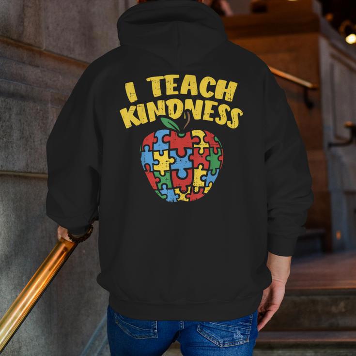 Autism Teacher Shirt I Teach Kindness Apple Puzzle Awareness Men Zip Up Hoodie Back Print, funny gift