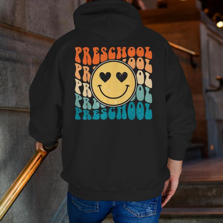 Back To School Groovy Smile Preschool Teachers Students Kids Men Zip Up Hoodie Back Print, funny gift