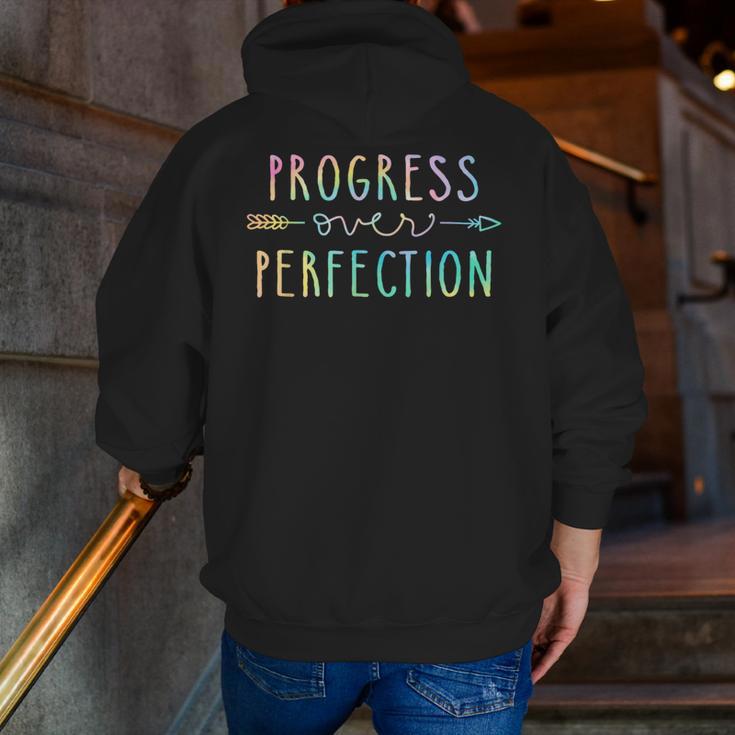 Back To School Progress Over Perfection Motivational Teacher Men Zip Up Hoodie Back Print, funny gift