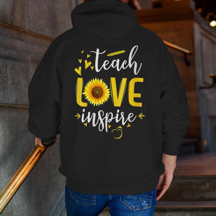 Back To School Teach Love And Inspire Teacher Sunflower Men Zip Up Hoodie Back Print, funny gift
