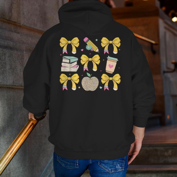 Back To School Yellow Bows Book Coffee Leopard Apple Teacher Men Zip Up Hoodie Back Print, funny gift