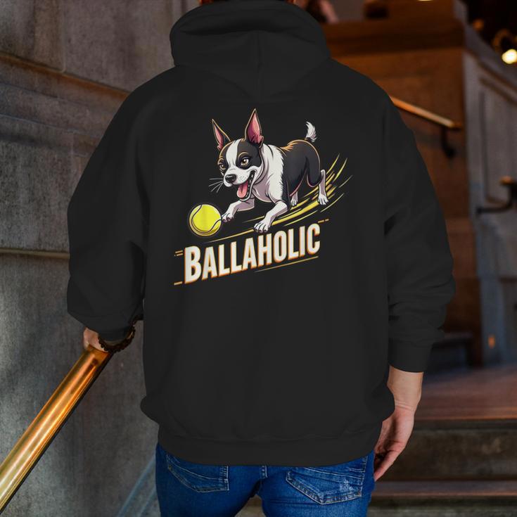 Ballaholic Boston Terrier Dog Chasing Bostie Ball Men Zip Up Hoodie Back Print, funny gift
