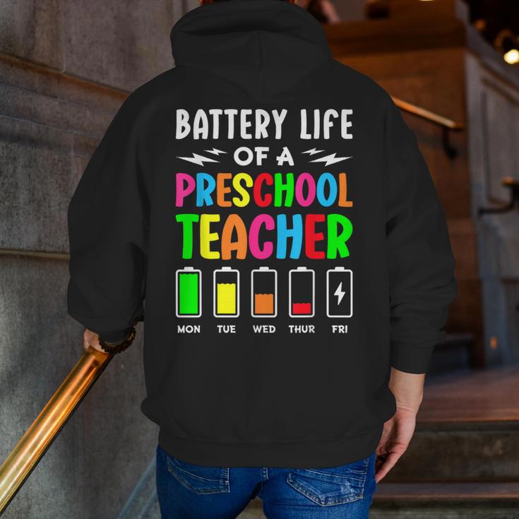 Battery Life Of a Preschool School Teacher School Week Men Zip Up Hoodie Back Print, funny gift
