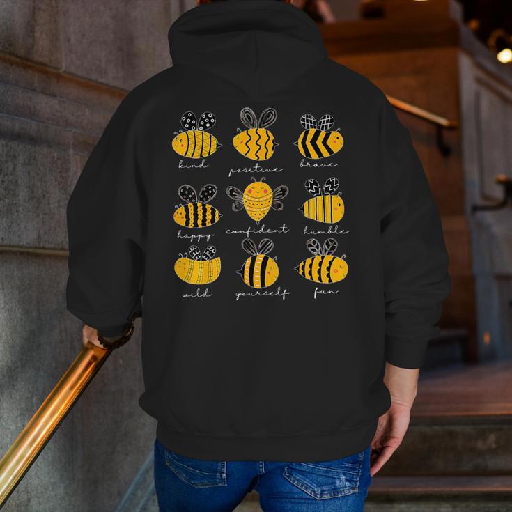 Bee Kind Positive Brave Happy Confident Humble Teacher Men Zip Up Hoodie Back Print, funny gift