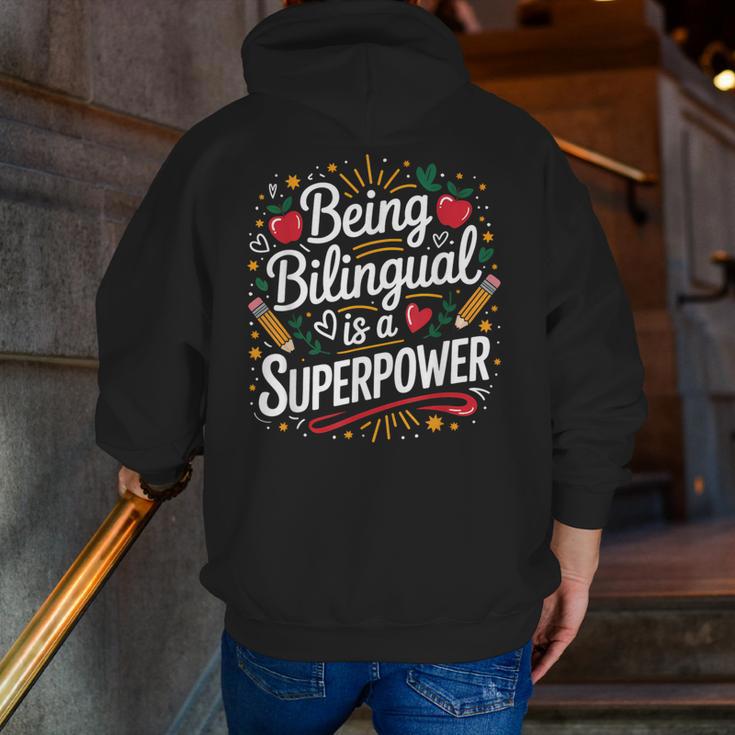 Being Bilingual Is A Superpower ESL Teacher School Men Zip Up Hoodie Back Print, Esl Teacher Hoodies, funny gift