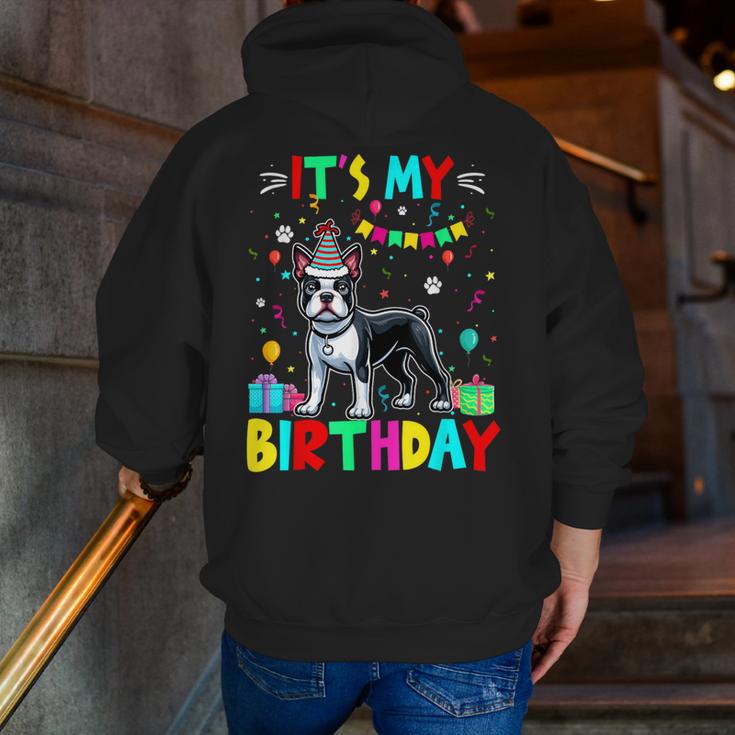 My Birthday Colorful Costume Boston Terrier Party Men Zip Up Hoodie Back Print, funny gift