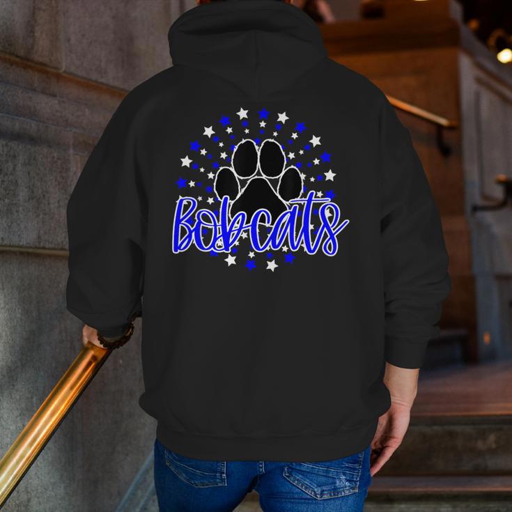 Blue Bobcats School Spirit Coquette Bow Mascot Teacher Men Zip Up Hoodie Back Print, funny gift
