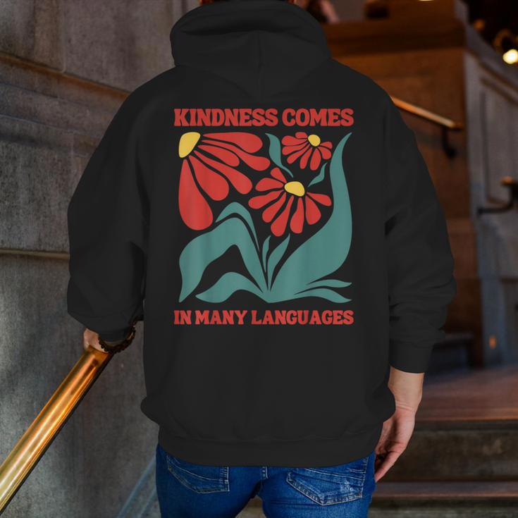Boho Flower ESL Teacher Kindness Comes In Many Languages Men Zip Up Hoodie Back Print, Esl Teacher Hoodies, funny gift