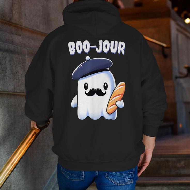 Boo Jour Ghost French Teacher Vintage Teacherlife Groovy Men Zip Up Hoodie Back Print, Groovy Teacher Hoodies, funny gift