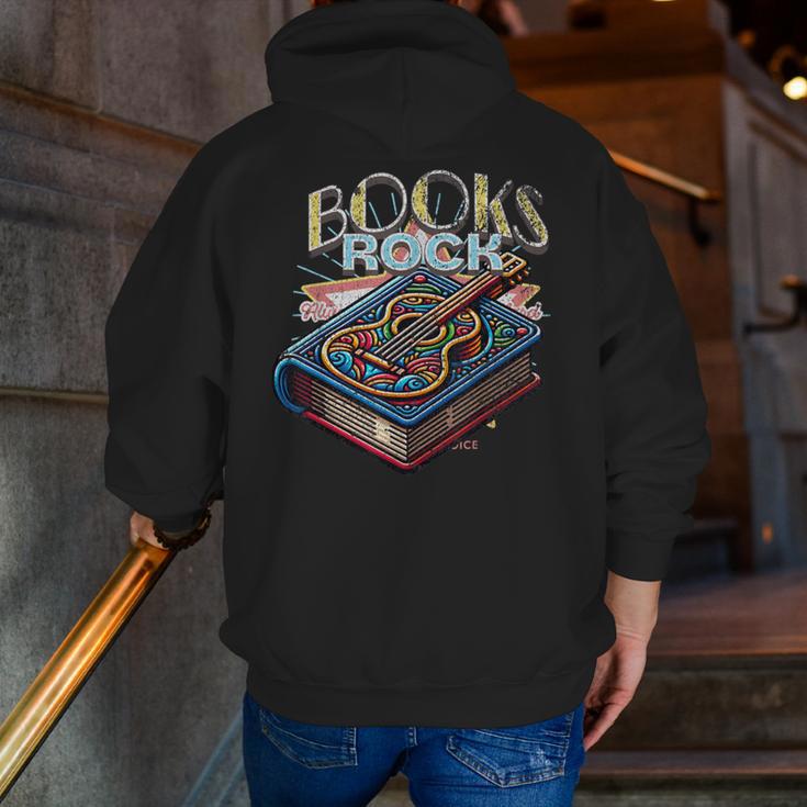 Books Rock Rock'n Roll Science Of Reading Teachers Guitar Men Zip Up Hoodie Back Print, Science Teacher Hoodies, funny gift