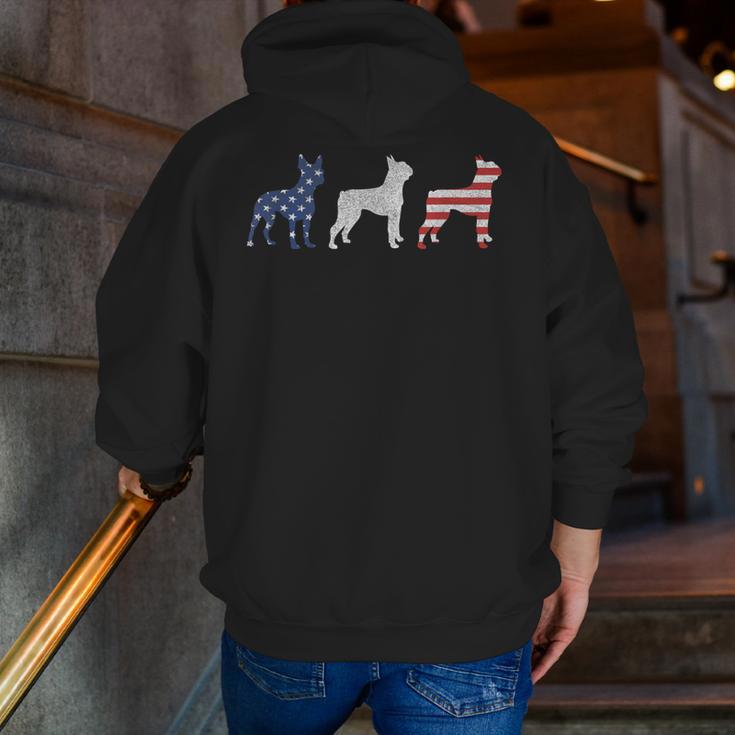 Boston Terrier 4th Of July Dog Patriotic USA Flag Man Woman Men Zip Up Hoodie Back Print, Patriotic Boston Terrier Hoodies, Boston Terrier 4th Of July Hoodies, funny gift