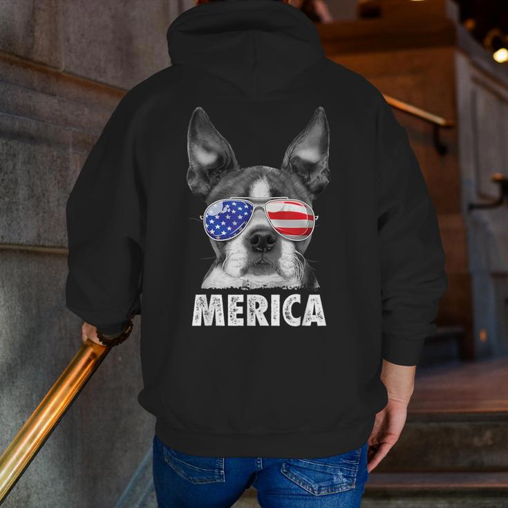 Boston Terrier 4th Of July Merica Men Women USA Flag Vintage Men Zip Up Hoodie Back Print, Boston Terrier 4th Of July Hoodies, funny gift