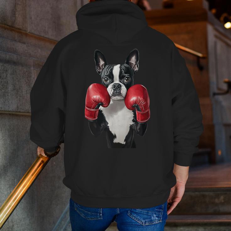 Boston Terrier Boxing Men Zip Up Hoodie Back Print, funny gift
