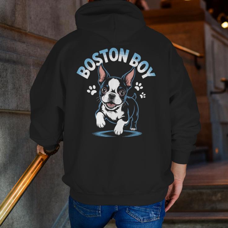 Boston Terrier Boy Cute Cartoon Dog Owner Pet Boston Terrier Men Zip Up Hoodie Back Print, funny gift