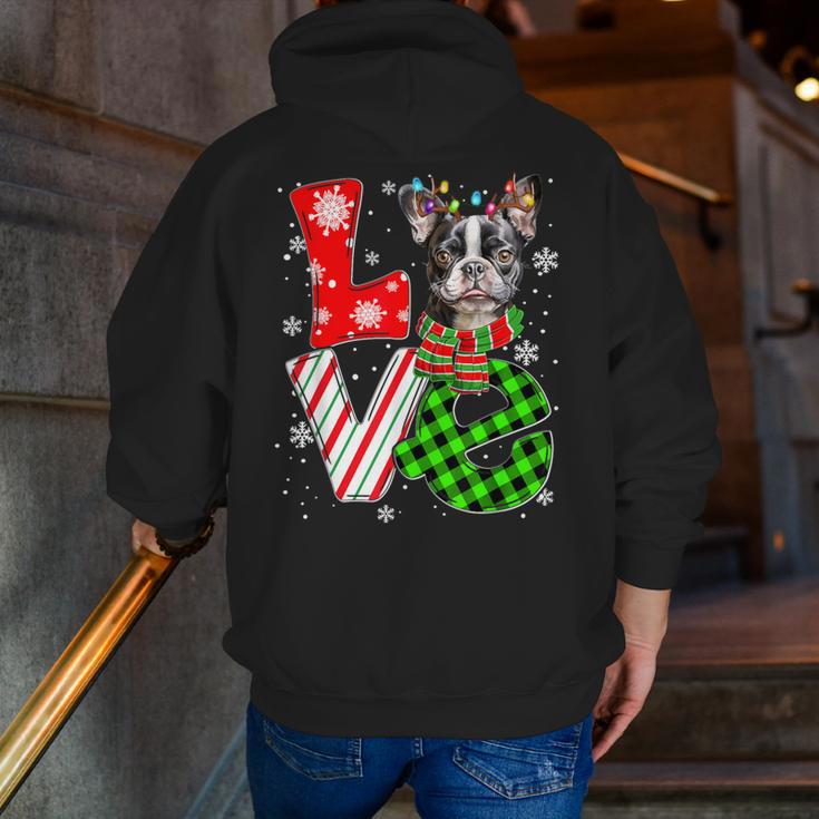 Boston Terrier Christmas Tree Lights Santa Dog Xmas For Men Women Kids Men Zip Up Hoodie Back Print, Boston Terrier Christmas Hoodies, funny gift