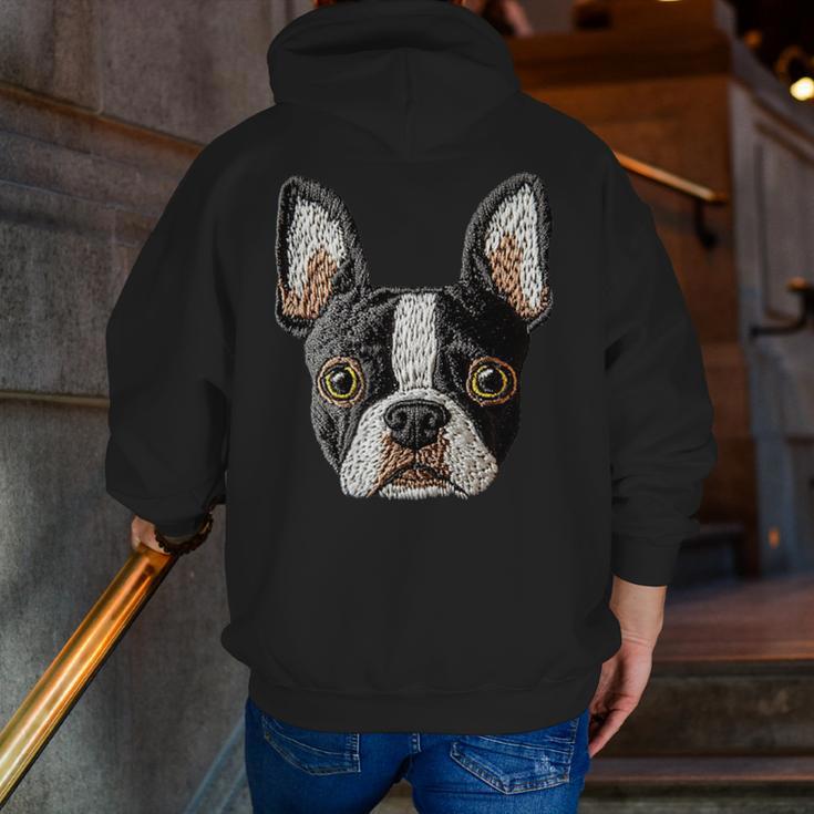 Boston Terrier Cute Puppy Face Dog Lover Pet Owner Men Zip Up Hoodie Back Print, funny gift