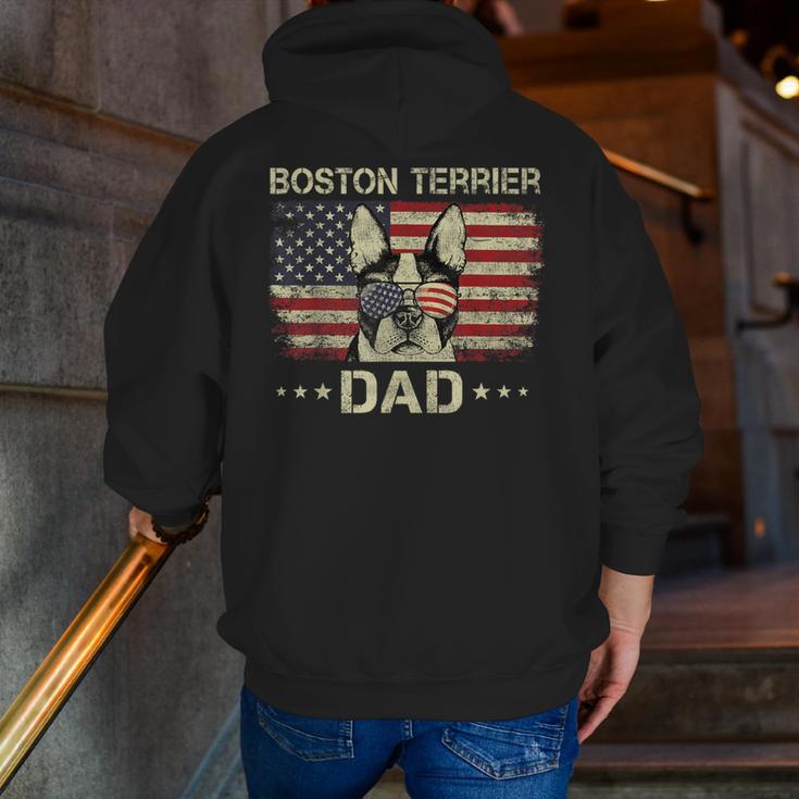 Boston Terrier Dad Dog Lovers American Flag 4th Of July For Women Men Men Zip Up Hoodie Back Print, Boston Terrier Dad Hoodies, American Boston Terrier Hoodies, Boston Terrier 4th Of July Hoodies, funny gift