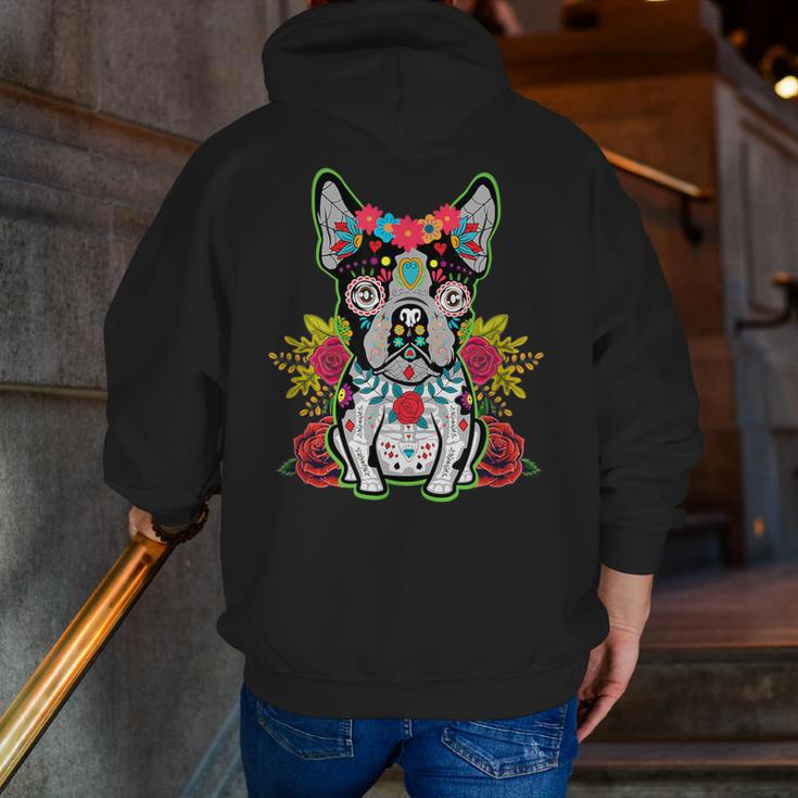 Boston Terrier Dia De Los Muertos Day Of The Dead Dog Skull For Men Women Kids Men Zip Up Hoodie Back Print, funny gift