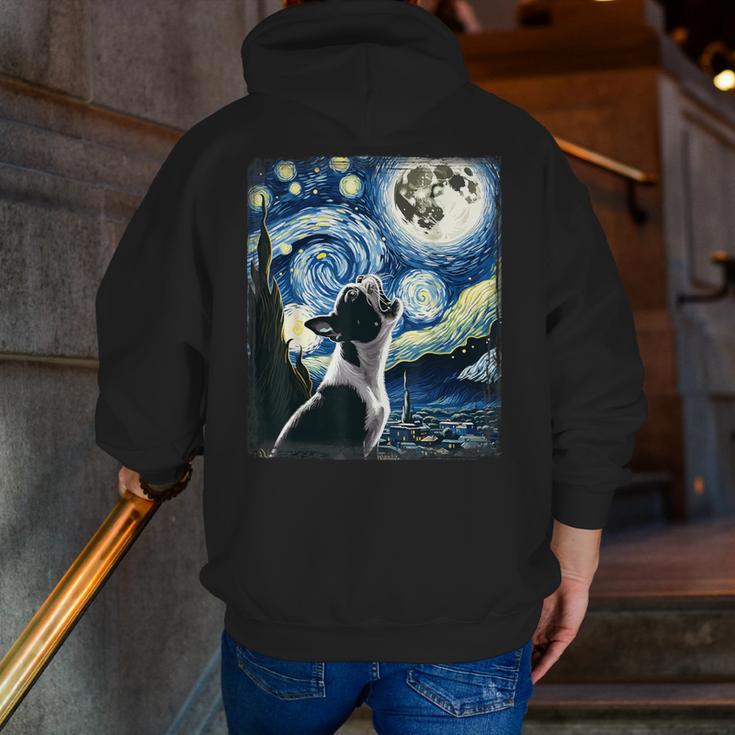 Boston Terrier Dog Art Van Gogh Starry Night Boston Terrier Men Zip Up Hoodie Back Print, funny gift