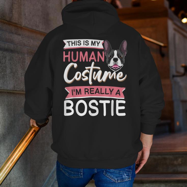 Boston Terrier Dog Bostie Halloween Costume Dog For Kids Men Zip Up Hoodie Back Print, Boston Terrier Halloween Hoodies, funny gift