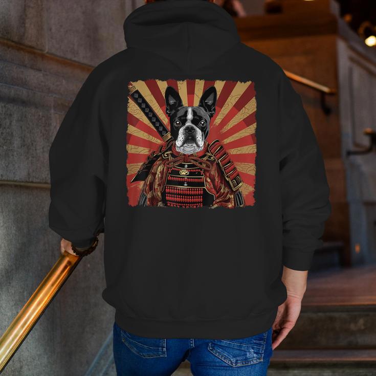 Boston Terrier Dog Japanese Art Samurai Ukiyo-e Men Zip Up Hoodie Back Print, funny gift