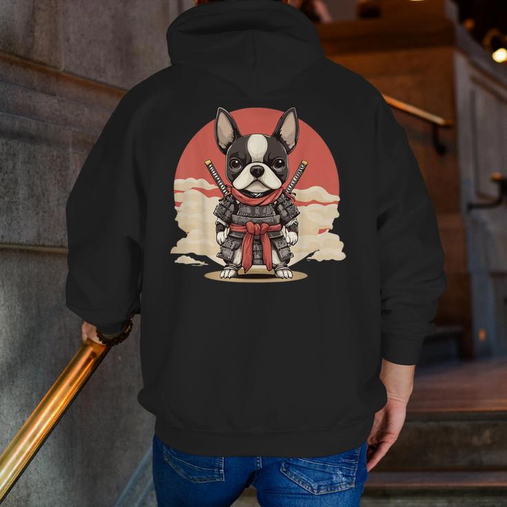 Boston Terrier Dog Japanese Style Samurai Dogs Men Zip Up Hoodie Back Print, funny gift