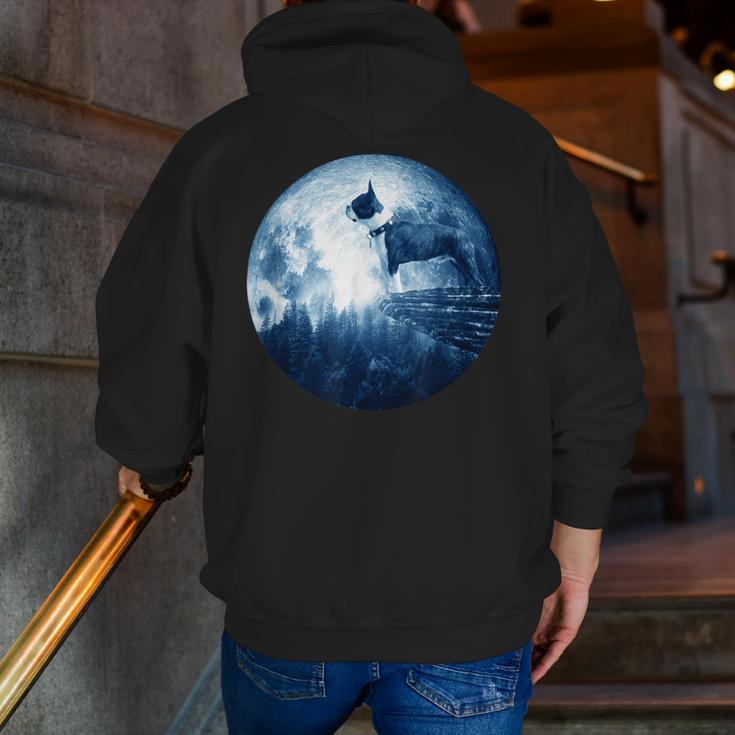 Boston Terrier Dog Moon Dog Mom Dad Women Men Dog Lovers Men Zip Up Hoodie Back Print, Boston Terrier Mom Hoodies, Boston Terrier Dad Hoodies, funny gift