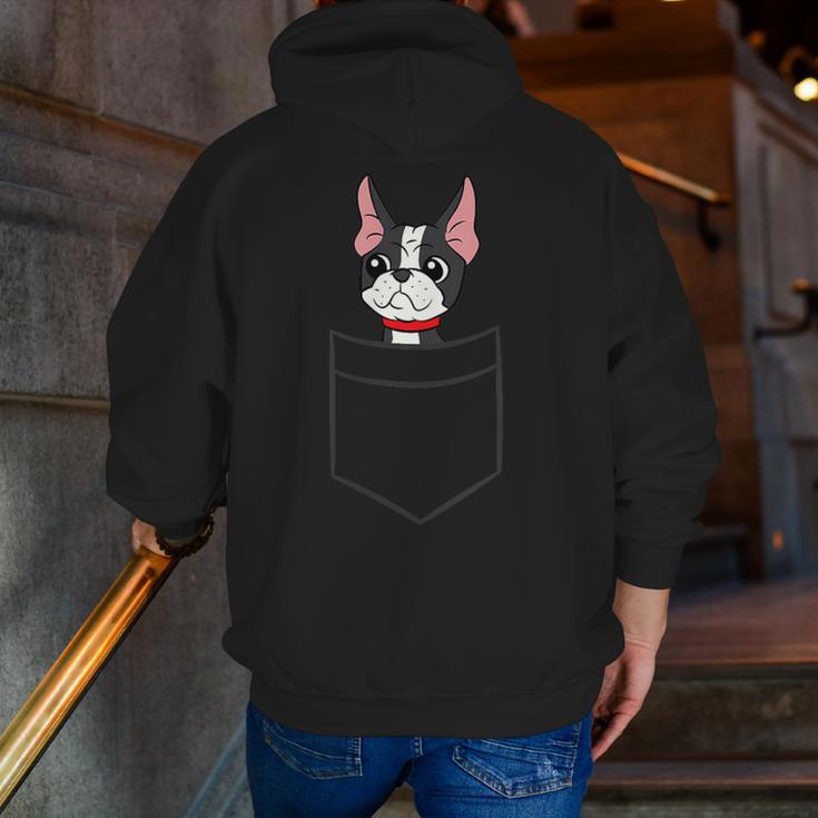 Boston Terrier Dog In The Pocket Boston Terrier For Men Women Girls Kids Men Zip Up Hoodie Back Print, funny gift