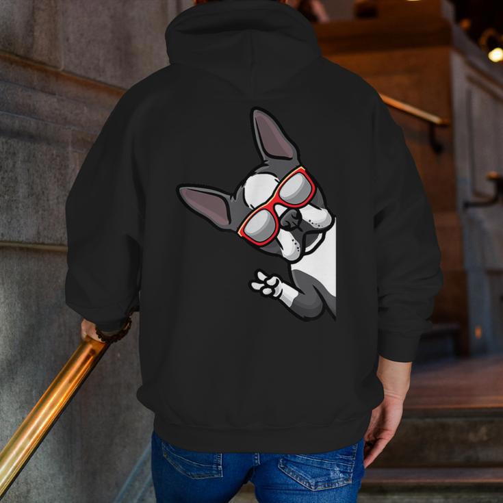 Boston Terrier Dog From Side Boston Bull Men Zip Up Hoodie Back Print, funny gift