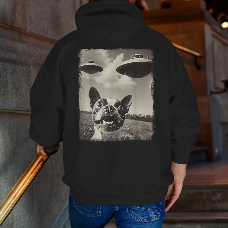 Boston Terrier Dog UFO Alien Extraterrestrial Selfie Men Zip Up Hoodie Back Print, funny gift